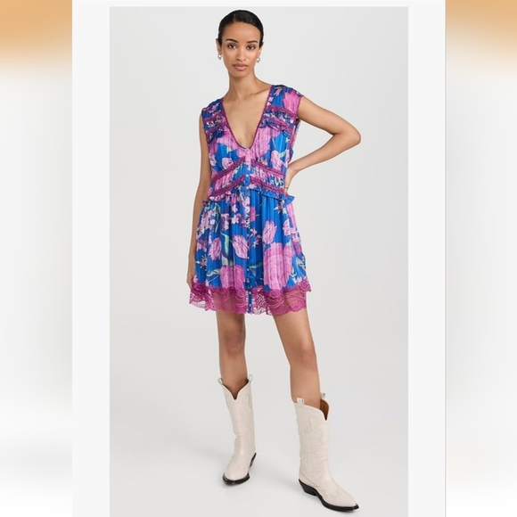 Free People Spring Fling Sleeveless Mini Dress W/Slip:Ultra Violet Combo: Medium - Picture 14 of 16
